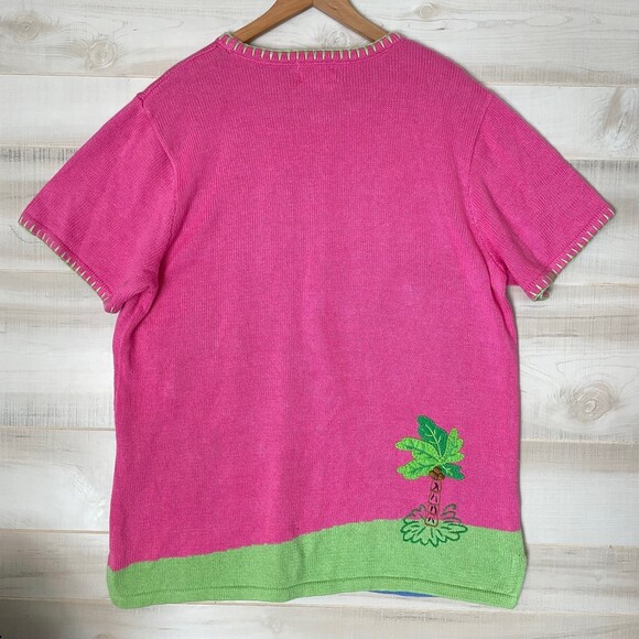 Vintage The Quacker Factory Pink Short Sleeve Flamingo Sweater Shirt Size XL - Picture 6 of 9